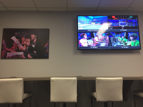 Inside the “press work office” at the Blizzard Arena.